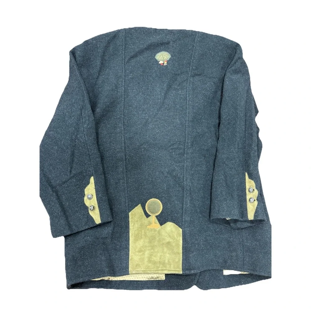 Marlene Wool Jacket Blazer Womens 38 Gray Embroidered‎ Applique Tree House